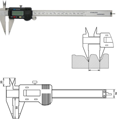 Digitaler Messschieber mit spitzen Messschenkeln 200 mm