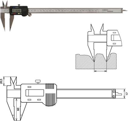 Digitaler Messschieber mit spitzen Messschenkeln 300 mm