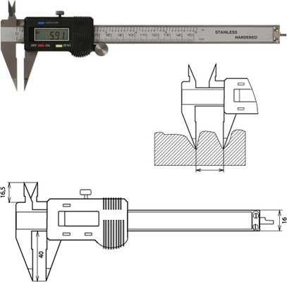 Digitaler Messschieber mit spitzen Messschenkeln 150 mm