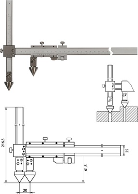 Nonius Messschieber für die Abstandsmessung, Mittelpunkt-Mittelpunkt 500 mm