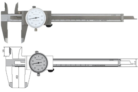 Uhrmessschieber 150 mm Skalenteilungwert 0,01 mm