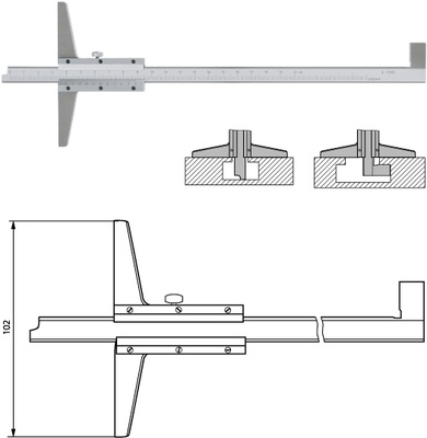 Multifunktions-Tiefenmessschieber 200 mm mit wechselbarer Schiene, Monoblock, Nonius 0,02 mm