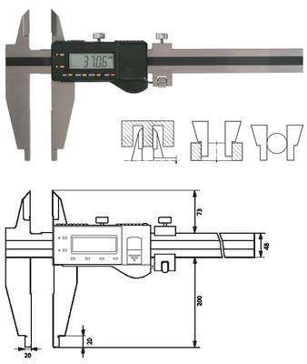 Werkstattmessschieber 2000 mm digital, Form B mit Messerspitzen